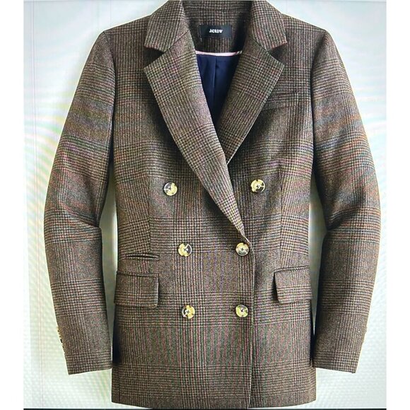 J.Crew Double Breasted Lightweight Wool Blazer Jacket Brown Size 00 - Picture 1 of 14